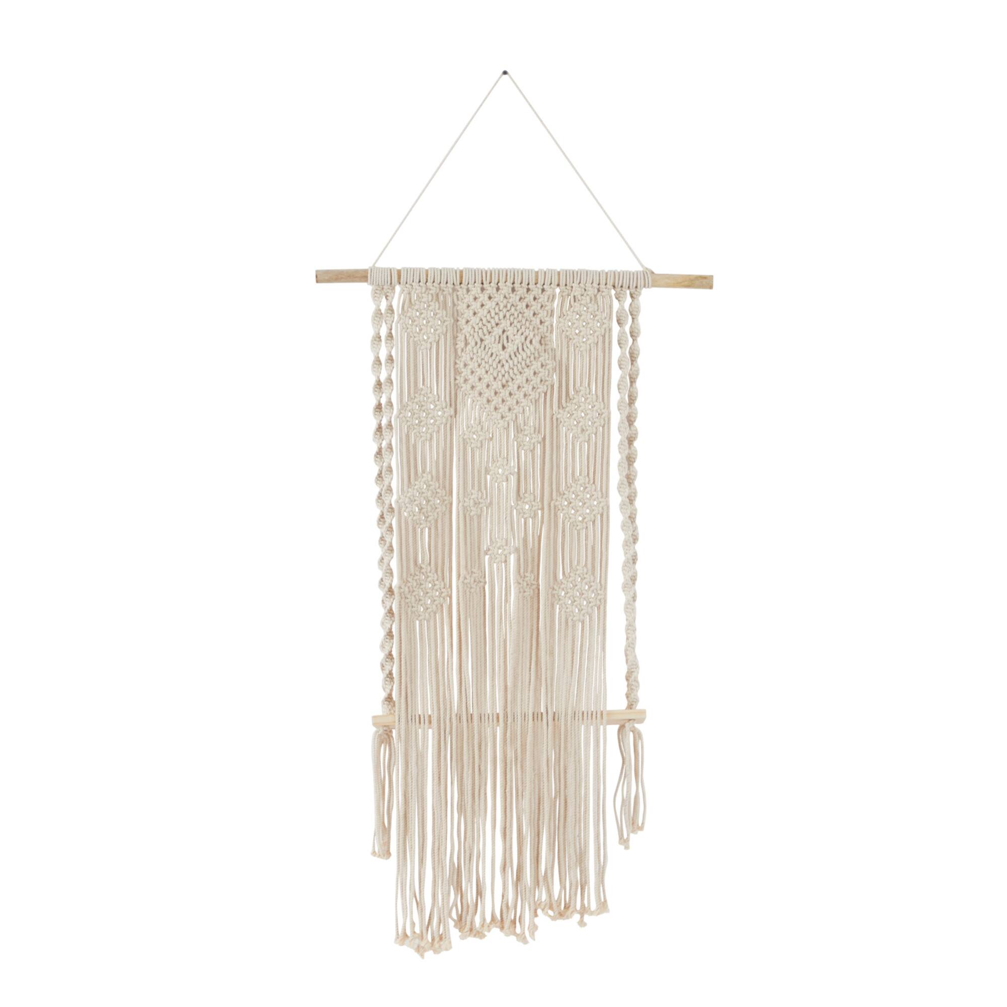 White Cotton Handmade Macrame 1 Shelf Wall Shelf 25" x 6" x 55"